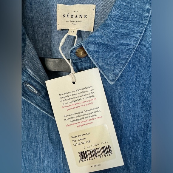Sezane Sol Dress Denim Size 2 - Picture 5 of 7